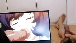 Simmering Otaku Moaning Jerking Off Big Dick To the fullest extent a finally Watching Cute Dark External Young Girl Fuck Hot Hentai anime. camshot POV.